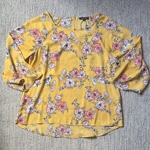 Papermoon Yellow Floral Blouse with Pink & White Accents